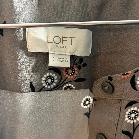 LOFT Womens Dress Taupe Gray Floral Tunic Drawstring Waist Bohemian Small - Picture 8 of 9